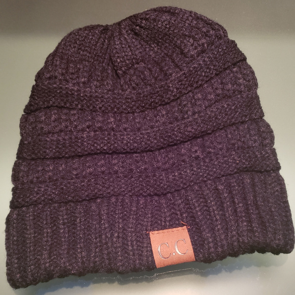 New Black Ponytail Messy Bun Knit Beanie - Picture 2 of 2